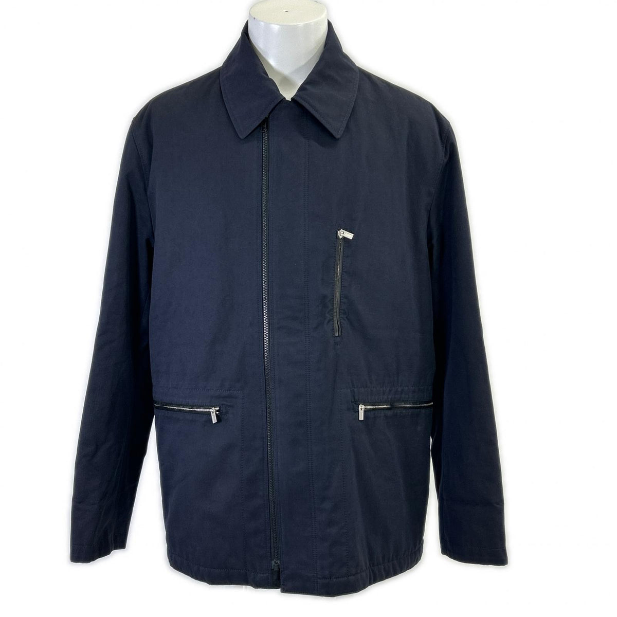 HERMES Lamb Leather Panel Half Coat Navy Size 52