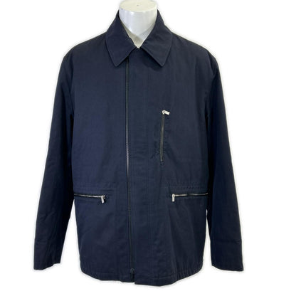 HERMES Lamb Leather Panel Half Coat Navy Size 52