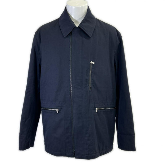 HERMES Lamb Leather Panel Half Coat Navy Size 52
