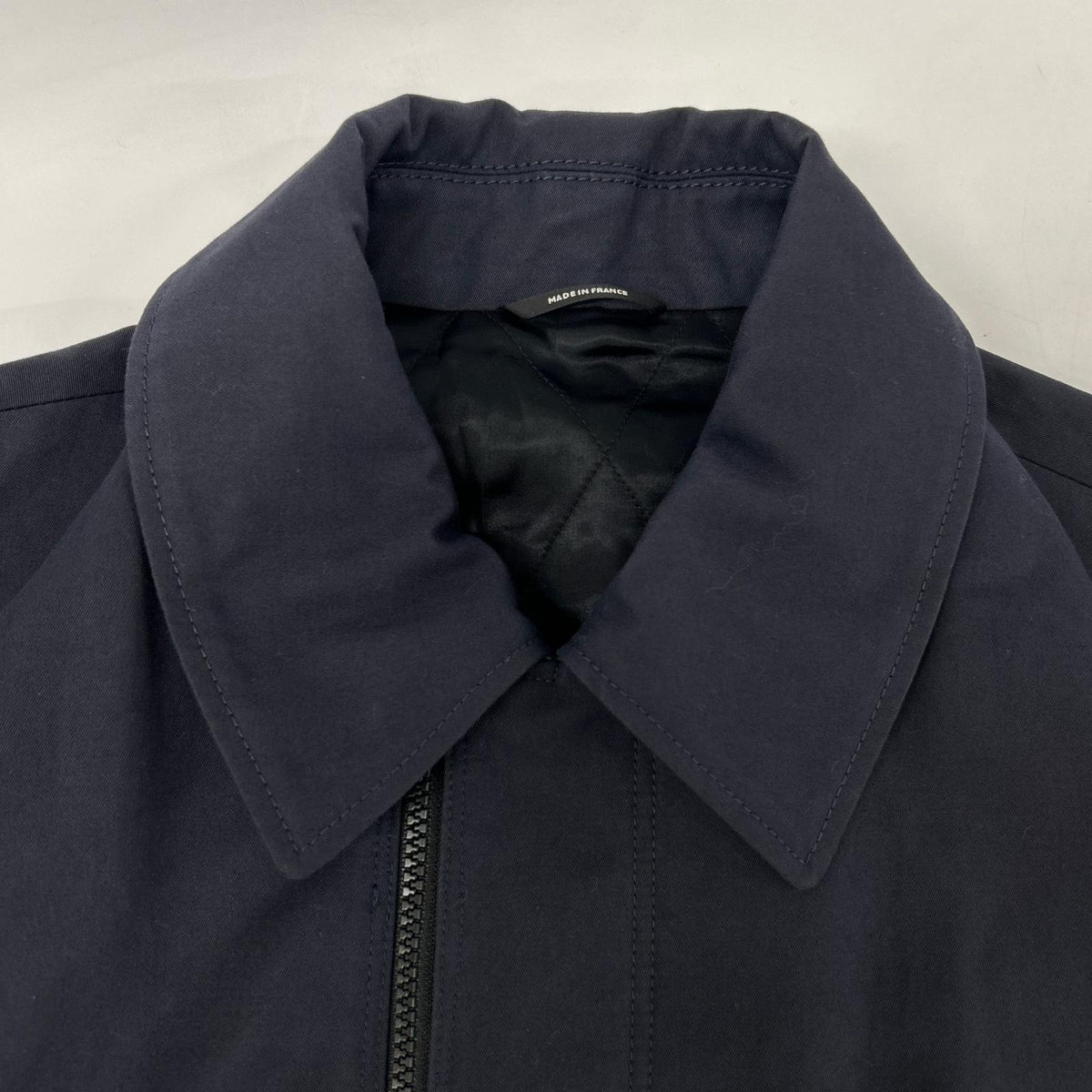 HERMES Lamb Leather Panel Half Coat Navy Size 52
