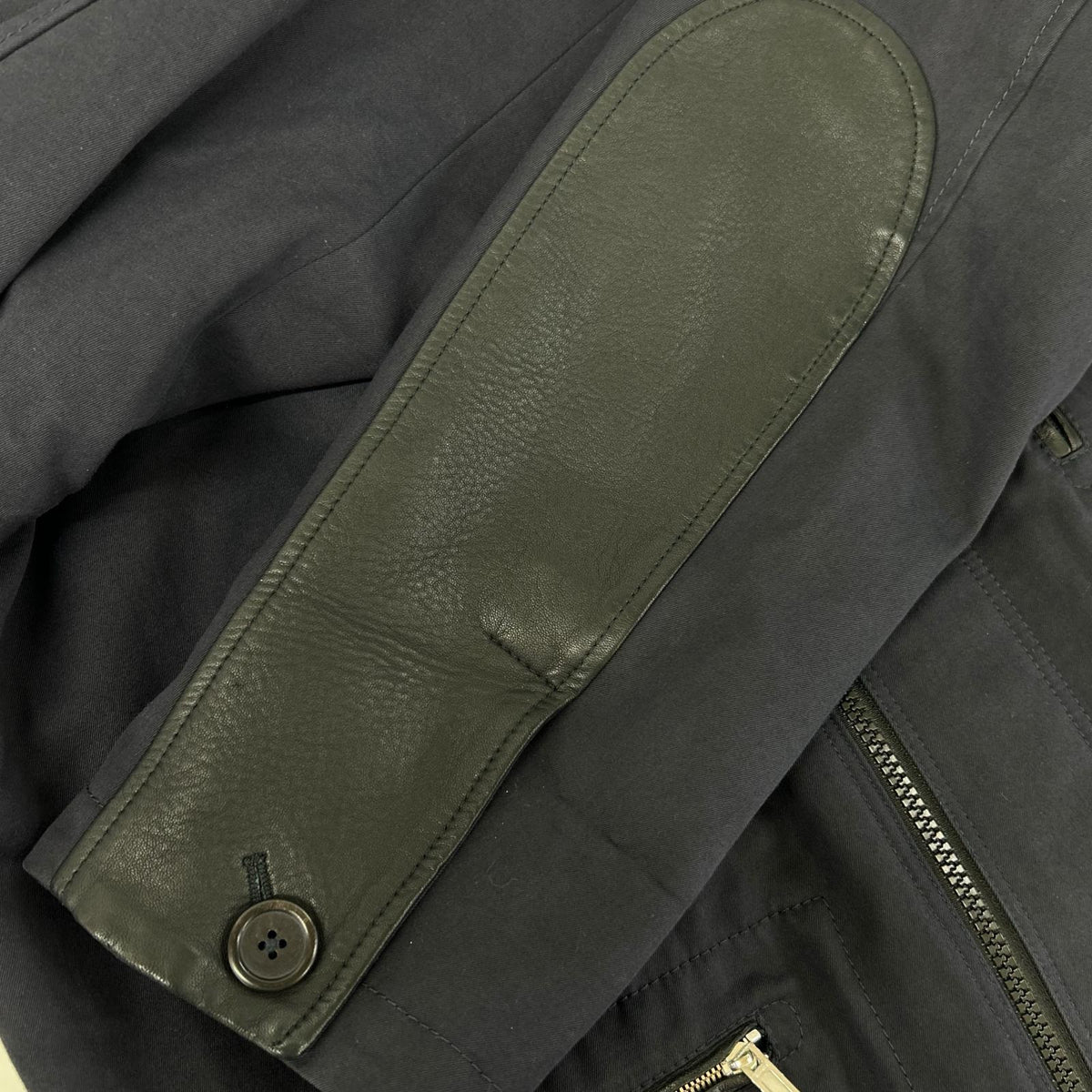 HERMES Lamb Leather Panel Half Coat Navy Size 52