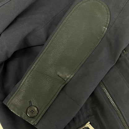 HERMES Lamb Leather Panel Half Coat Navy Size 52