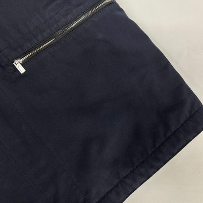 HERMES Lamb Leather Panel Half Coat Navy Size 52