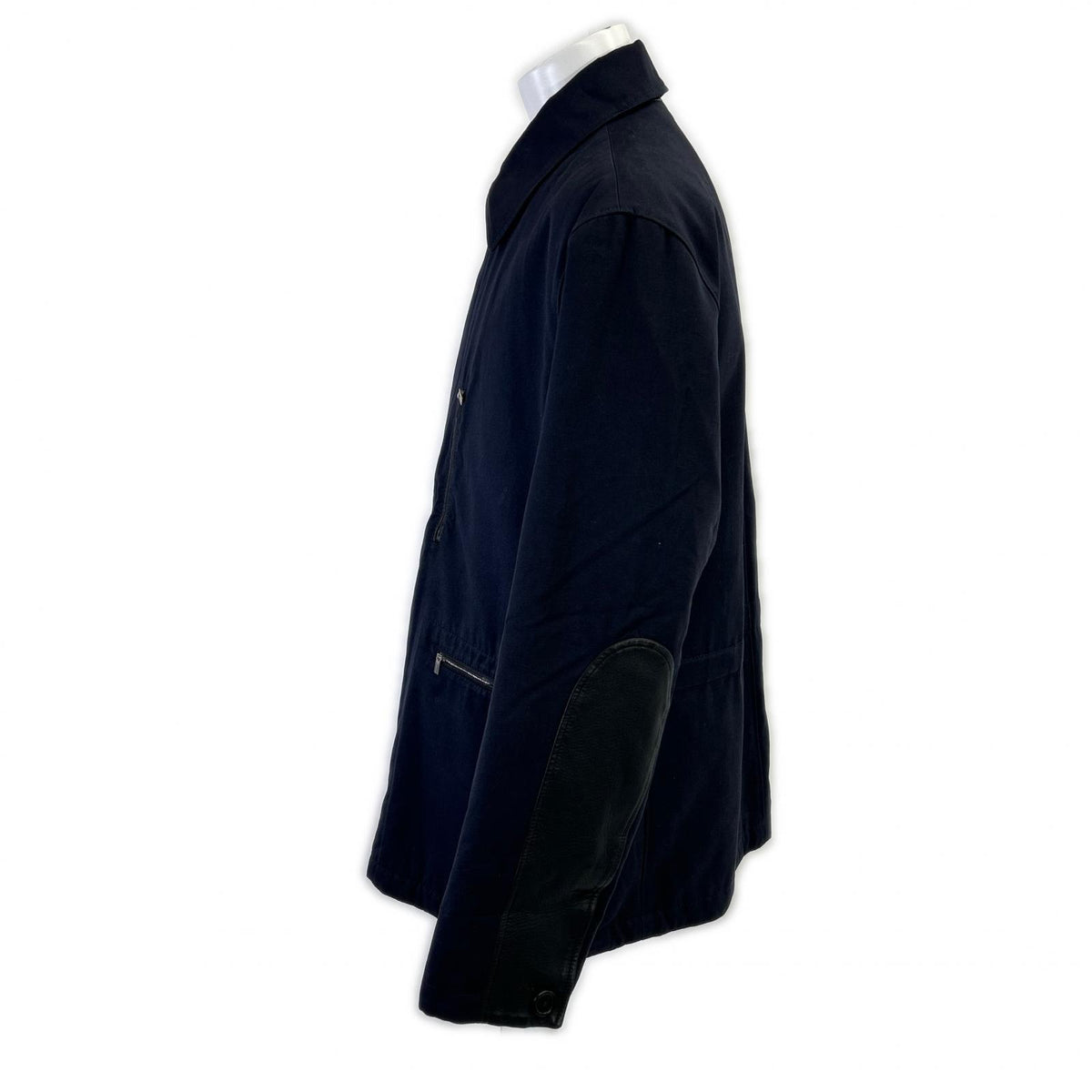 HERMES Lamb Leather Panel Half Coat Navy Size 52