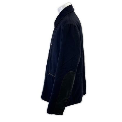 HERMES Lamb Leather Panel Half Coat Navy Size 52