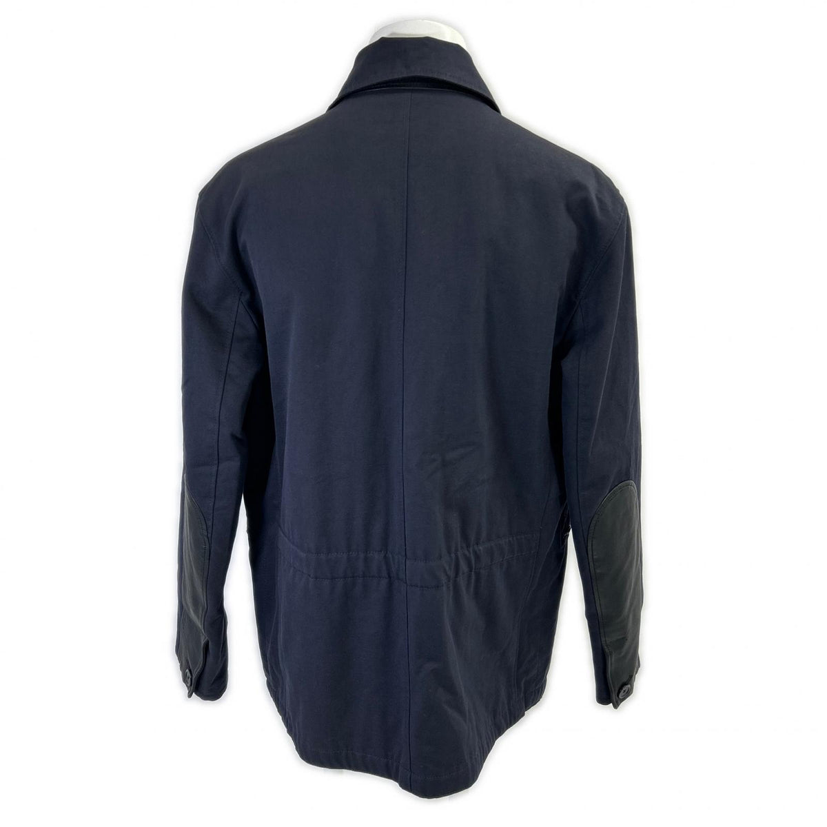 HERMES Lamb Leather Panel Half Coat Navy Size 52