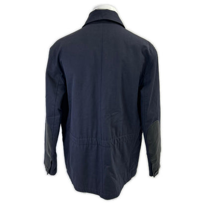 HERMES Lamb Leather Panel Half Coat Navy Size 52