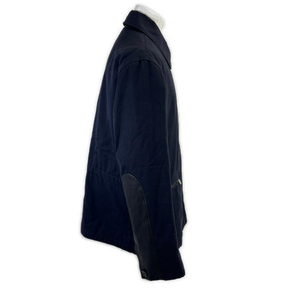 HERMES Lamb Leather Panel Half Coat Navy Size 52