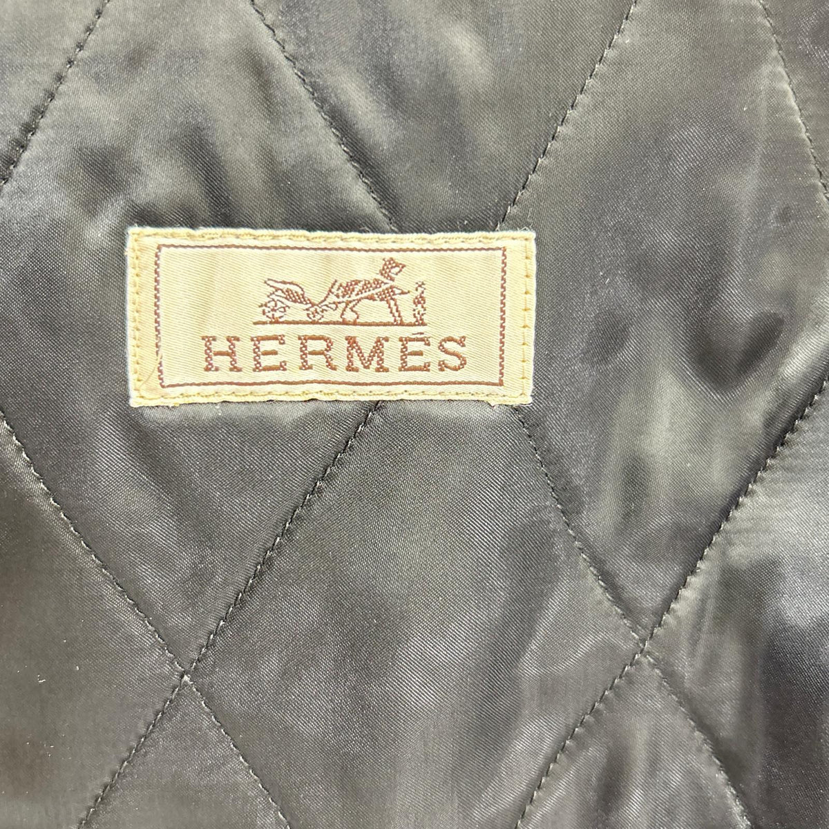 HERMES Lamb Leather Panel Half Coat Navy Size 52
