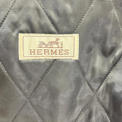 HERMES Lamb Leather Panel Half Coat Navy Size 52