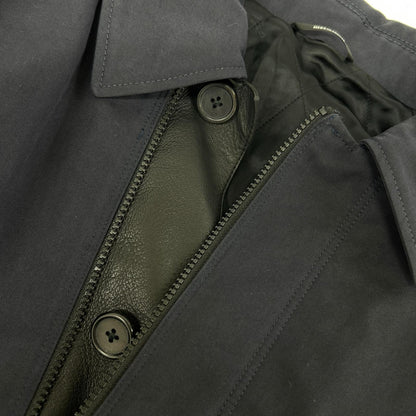 HERMES Lamb Leather Panel Half Coat Navy Size 52
