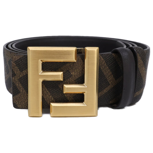 FENDI Brown/Gold FF Square Reversible Coated Canvas Belt
