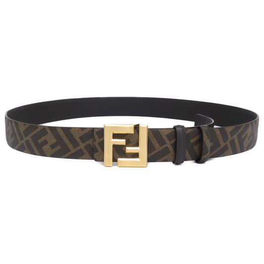 FENDI Brown/Gold FF Square Reversible Coated Canvas Belt
