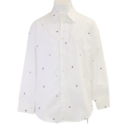 HERMES Motif Embroidered Cotton Long Shirt White Size 41