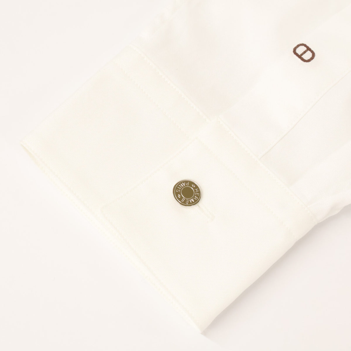 HERMES Motif Embroidered Cotton Long Shirt White Size 41
