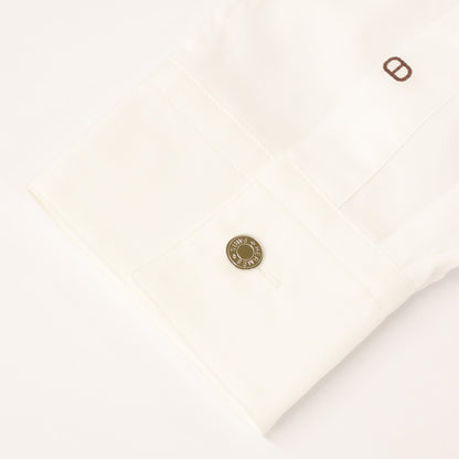 HERMES Motif Embroidered Cotton Long Shirt White Size 41