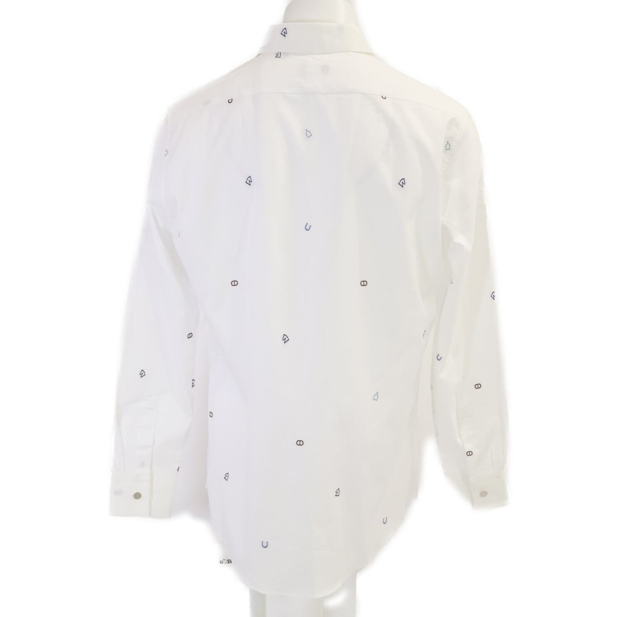 HERMES Motif Embroidered Cotton Long Shirt White Size 41