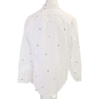 HERMES Motif Embroidered Cotton Long Shirt White Size 41