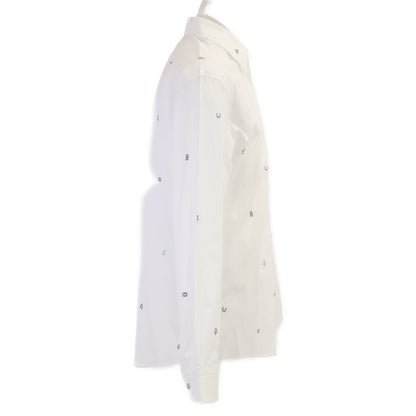HERMES Motif Embroidered Cotton Long Shirt White Size 41