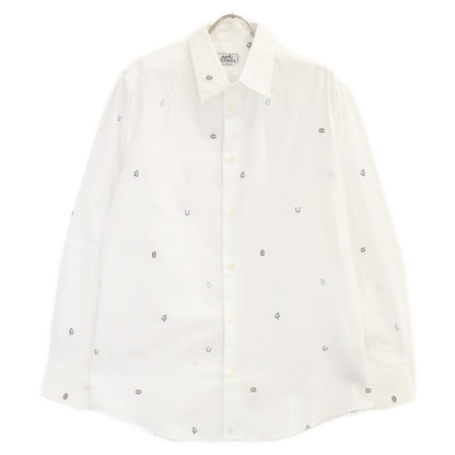 HERMES Motif Embroidered Cotton Long Shirt White Size 41