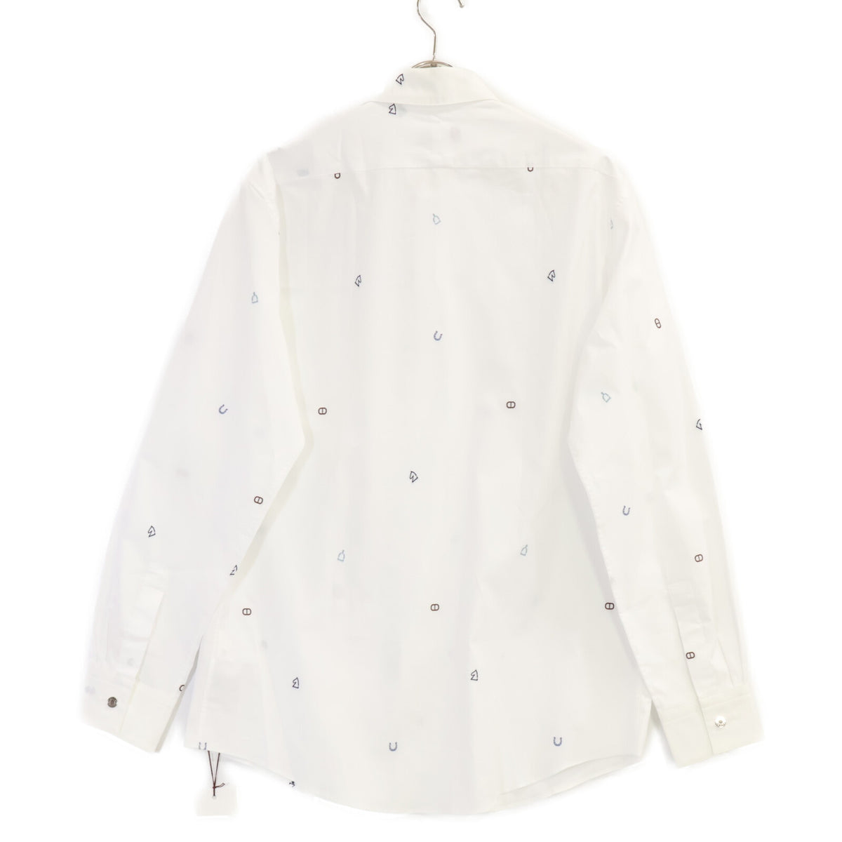 HERMES Motif Embroidered Cotton Long Shirt White Size 41