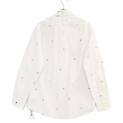 HERMES Motif Embroidered Cotton Long Shirt White Size 41