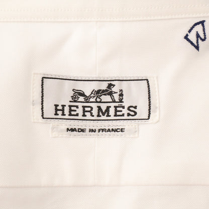 HERMES Motif Embroidered Cotton Long Shirt White Size 41