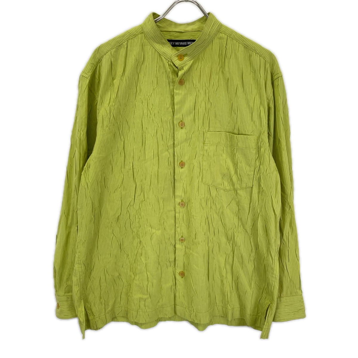 ISSEY MIYAKE MEN 16SS Wrinkled Collarless Shirt Green Size 3