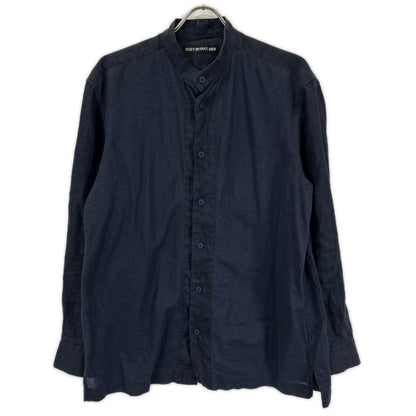 ISSEY MIYAKE MEN Navy Linen Band Collar Shirt Size 3