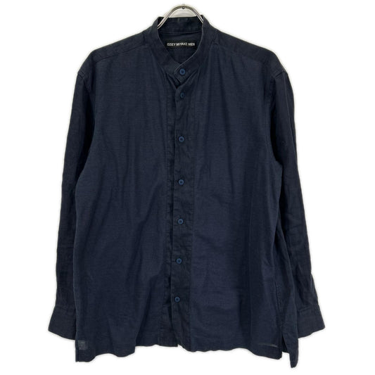ISSEY MIYAKE MEN Navy Linen Band Collar Shirt Size 3
