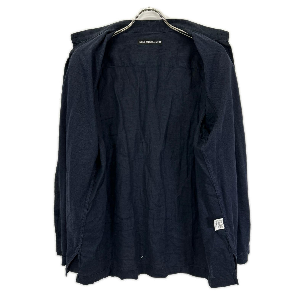 ISSEY MIYAKE MEN Navy Linen Band Collar Shirt Size 3
