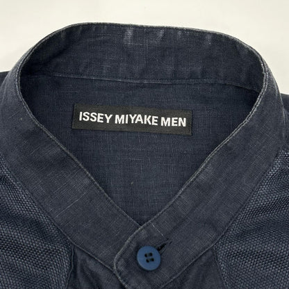 ISSEY MIYAKE MEN Navy Linen Band Collar Shirt Size 3