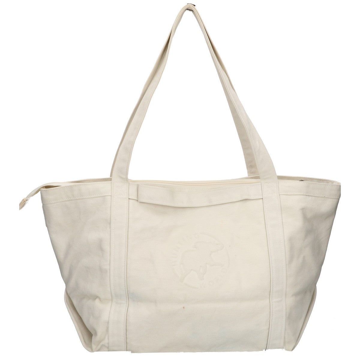 HUNTING WORLD Canvas Embossed Logo Patch Tote Bag White