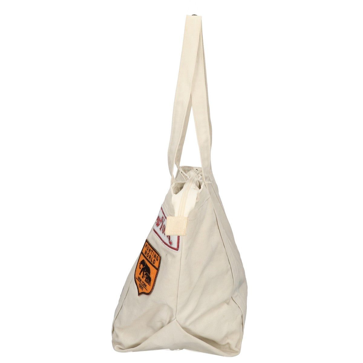HUNTING WORLD Canvas Embossed Logo Patch Tote Bag White