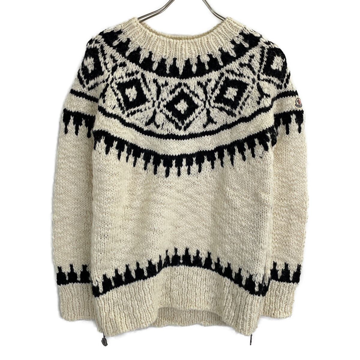 MONCLER MAGLIONE Wool Side Zip Knit White/Black Size S