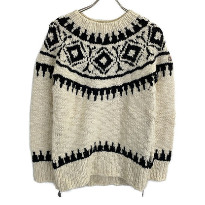 MONCLER MAGLIONE Wool Side Zip Knit White/Black Size S
