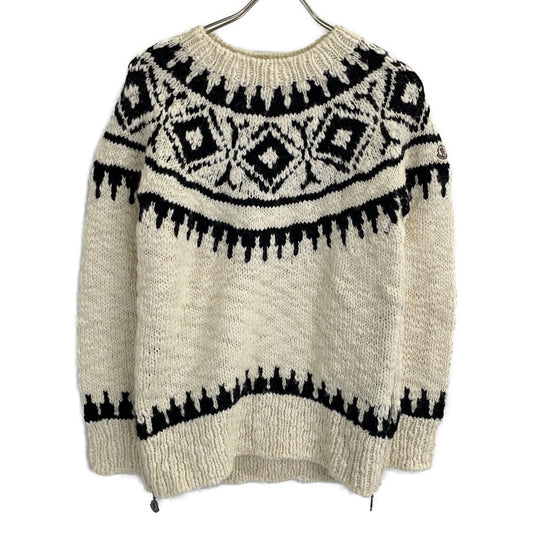 MONCLER MAGLIONE Wool Side Zip Knit White/Black Size S