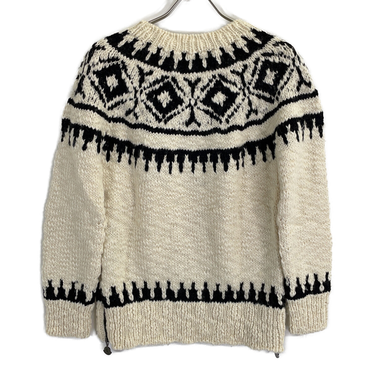 MONCLER MAGLIONE Wool Side Zip Knit White/Black Size S