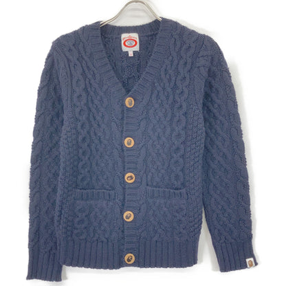 A BATHING APE Navy Cable Knit Wood Button Cardigan Size XS