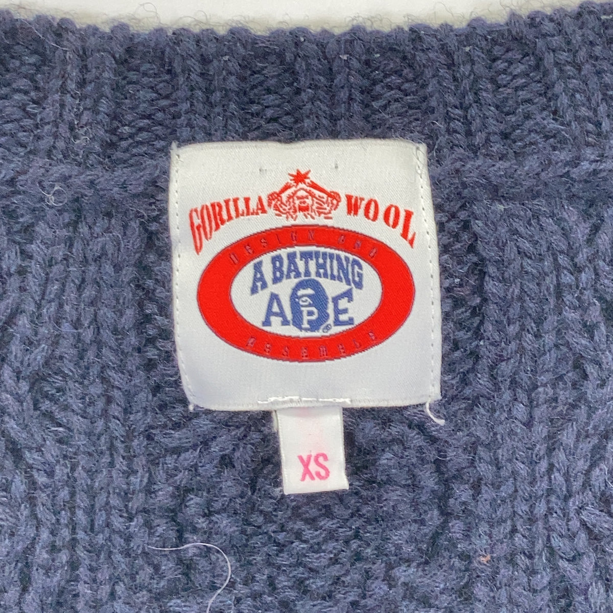 A BATHING APE Navy Cable Knit Wood Button Cardigan Size XS
