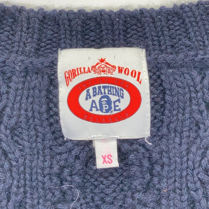 A BATHING APE Navy Cable Knit Wood Button Cardigan Size XS