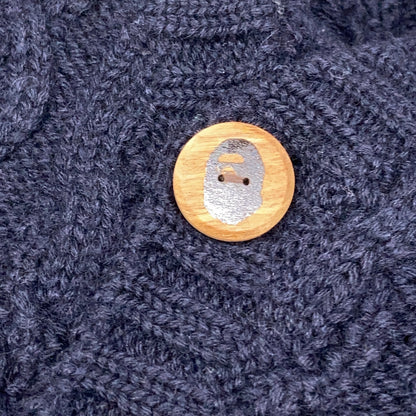 A BATHING APE Navy Cable Knit Wood Button Cardigan Size XS