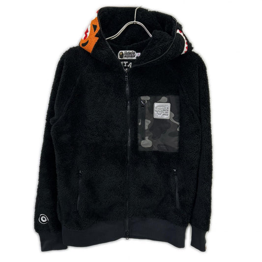A BATHING APE Black BOA TIGER SHARK Full Zip Hoodie Size S