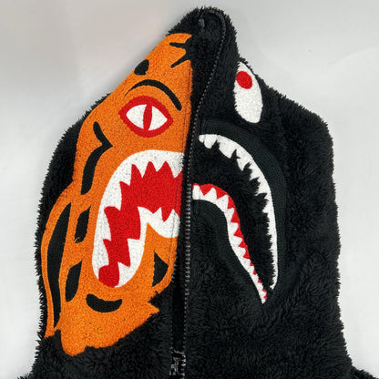 A BATHING APE Black BOA TIGER SHARK Full Zip Hoodie Size S