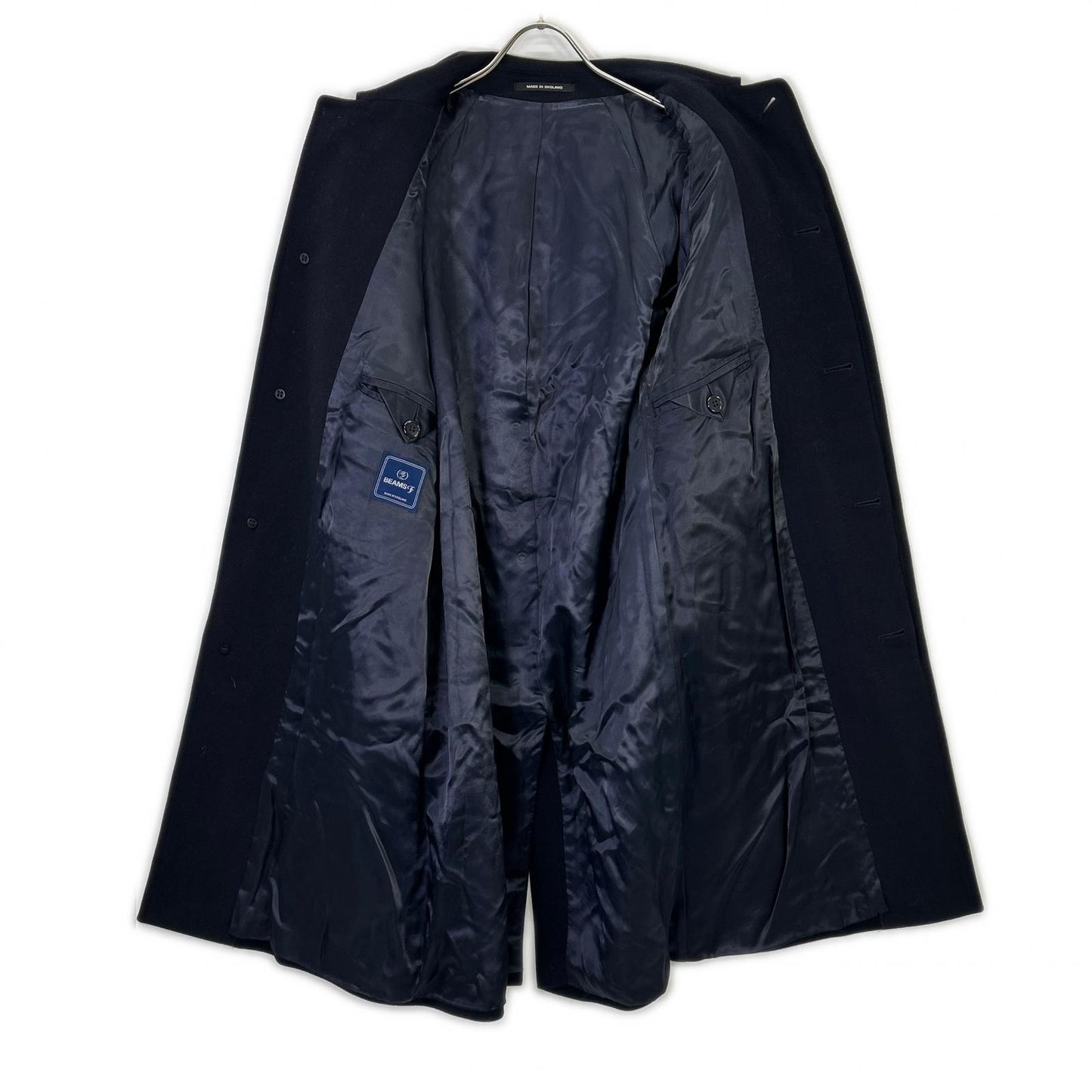 BEAMS F Cashmere Blend Bal Collar Coat Navy Size 34