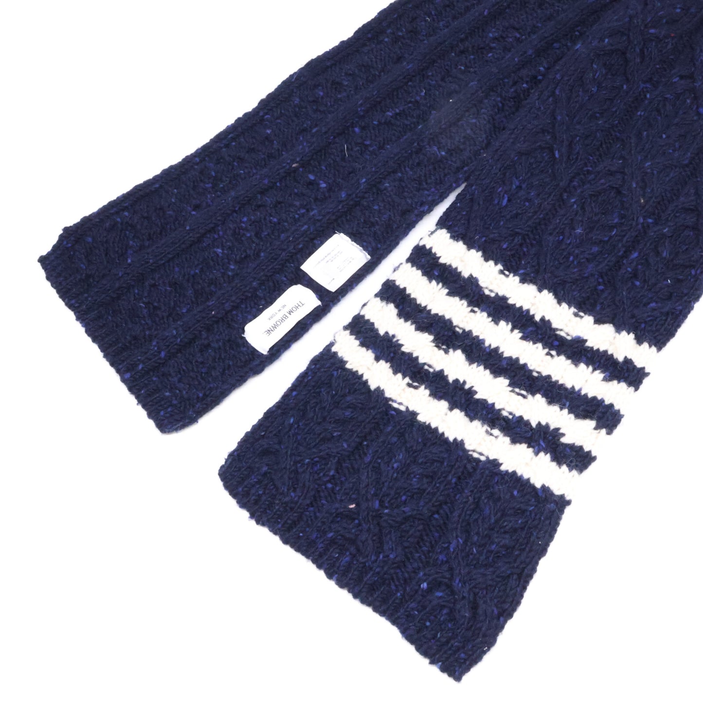 THOM BROWNE Hooded Wool Cable Knit Navy