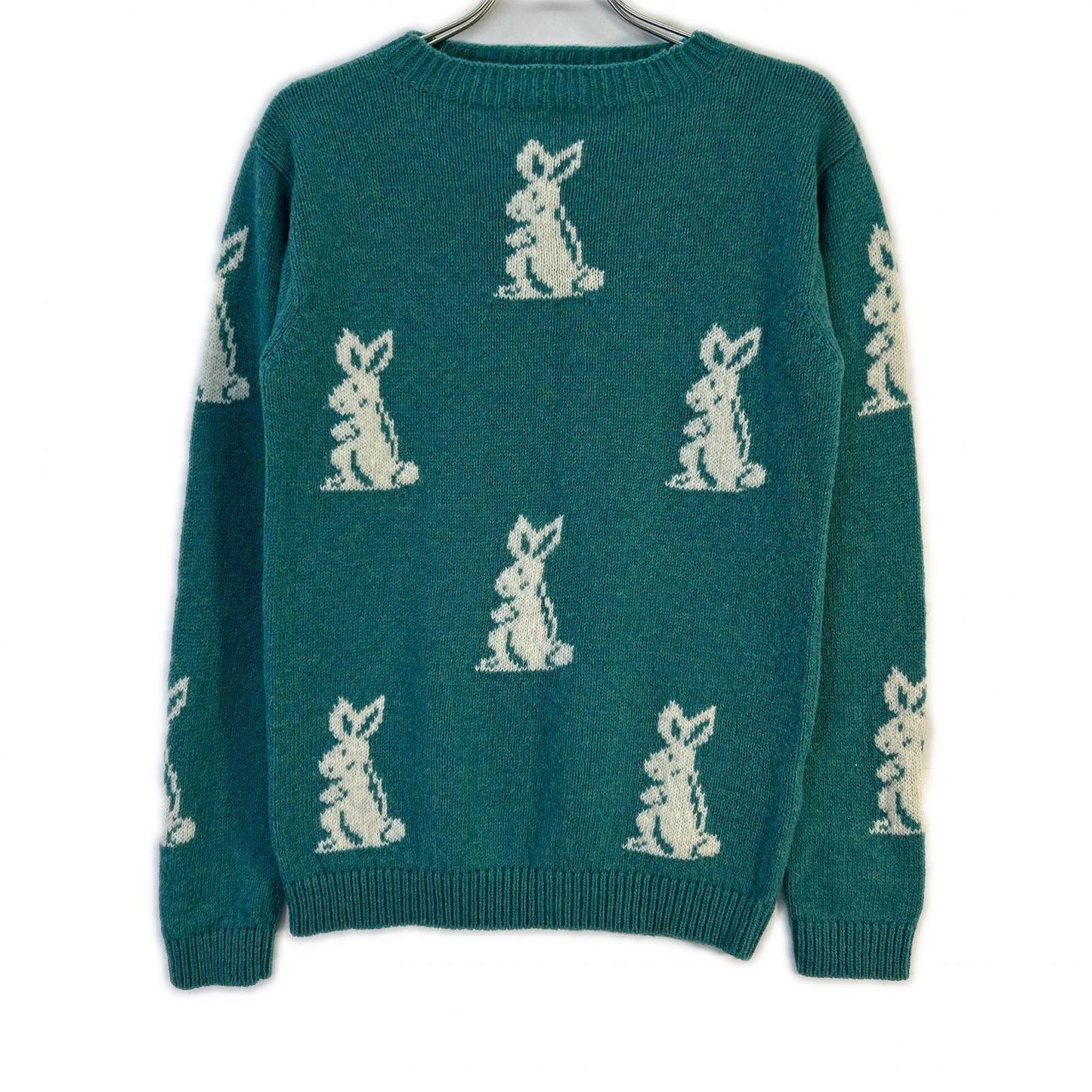 PRADA 16SS Rabbit Pattern Wool Sweater Blue-Green Size 46