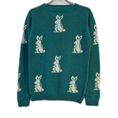 PRADA 16SS Rabbit Pattern Wool Sweater Blue-Green Size 46