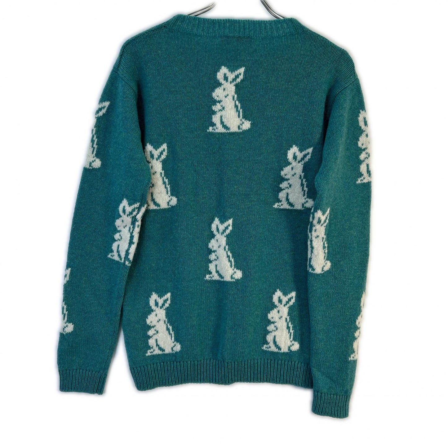 PRADA 16SS Rabbit Pattern Wool Sweater Blue-Green Size 46