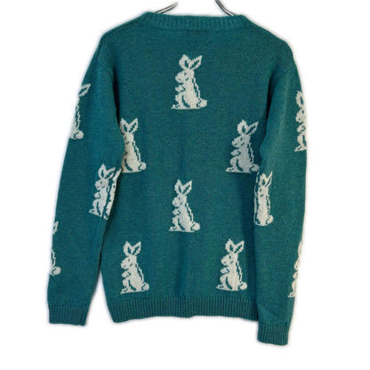 PRADA 16SS Rabbit Pattern Wool Sweater Blue-Green Size 46